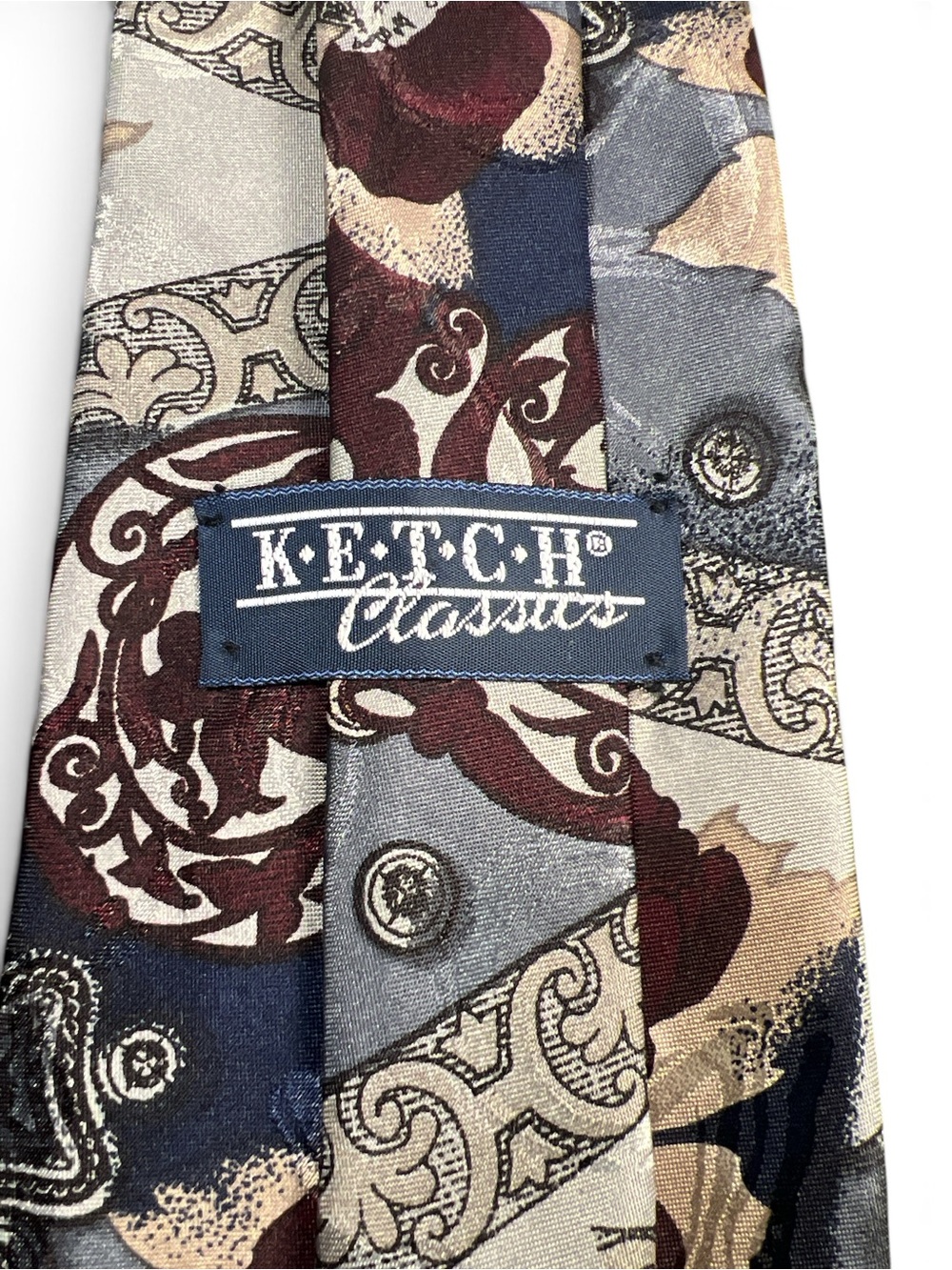 Ketch Classics Tie Men Floral Paisley Abstract Burgundy Gray Eclectic Grandpa